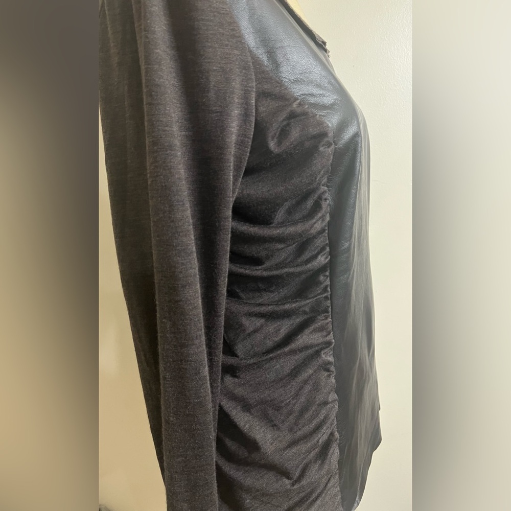 Lafayette 148 Brown Front Leather Panel w/Knit Long Sleeves & Back Top Size XL - Picture 5 of 11